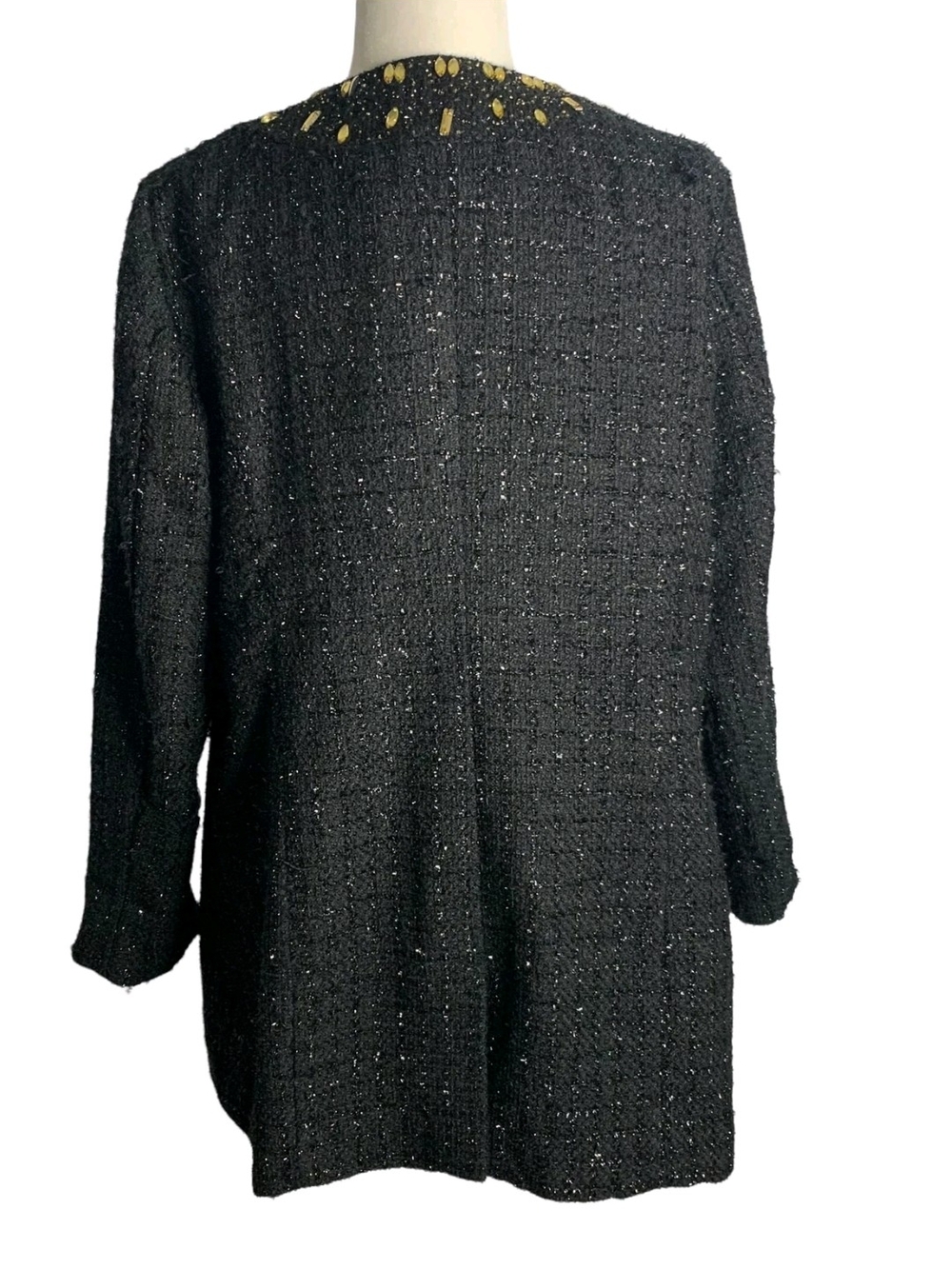 Chico's Black Bouclé Beaded Jacket with Metallic Accents Sz XL US 16 Size 3 - Picture 3 of 10